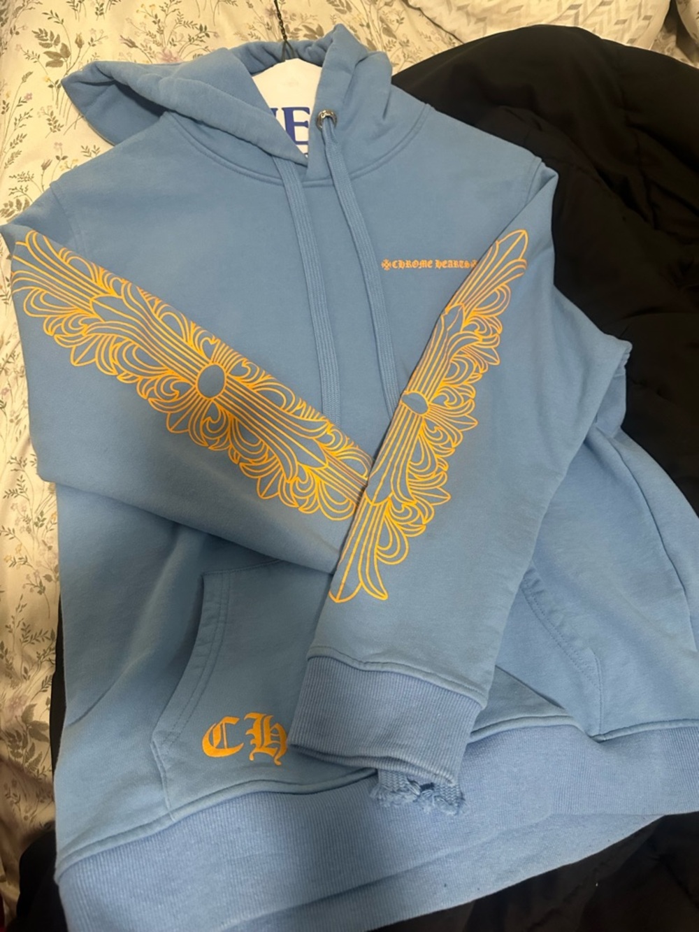Chrome Hearts Light Blue Hoodie with Yellow Accent.Worn once. dry cleaned